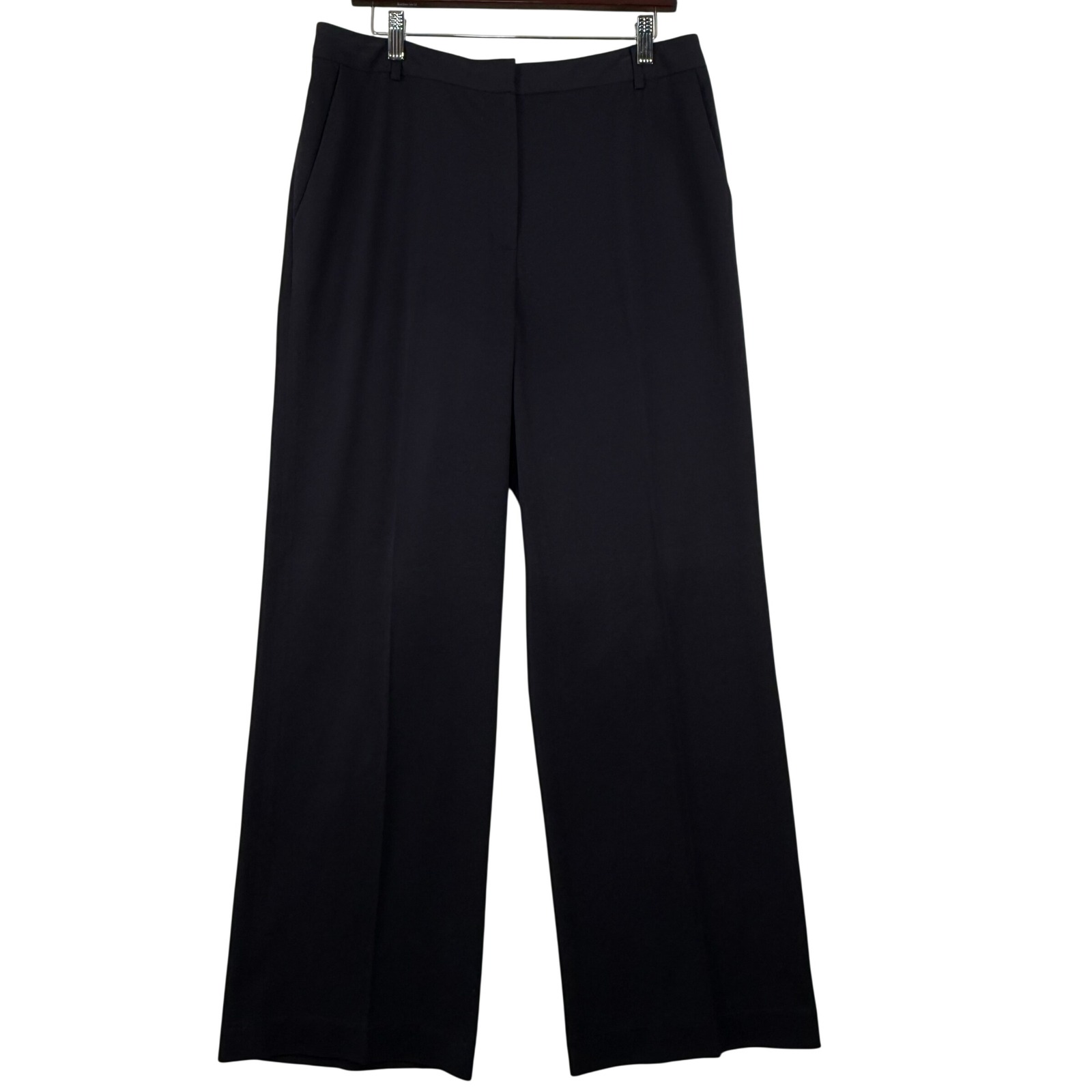 Brooks Brothers Women 12 Wide Leg Pants Navy Blue Stretch High Rise Professional